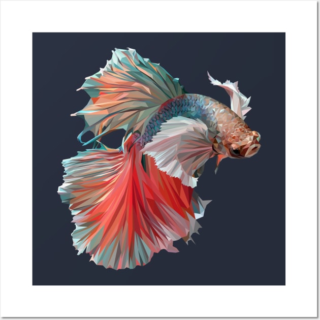 Polygonal illustration art of Siamese fighting fish. Wall Art by Lewzy Design